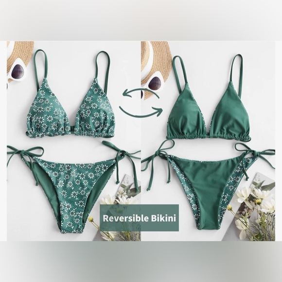Forever Young Green Reversible Bikini Bathing Suit Swimsuit Size Small - Picture 1 of 10